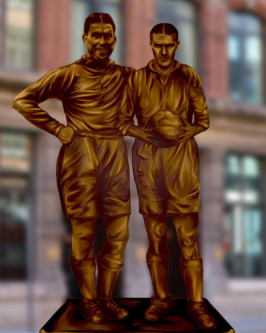 Dixie and Shankly statues 